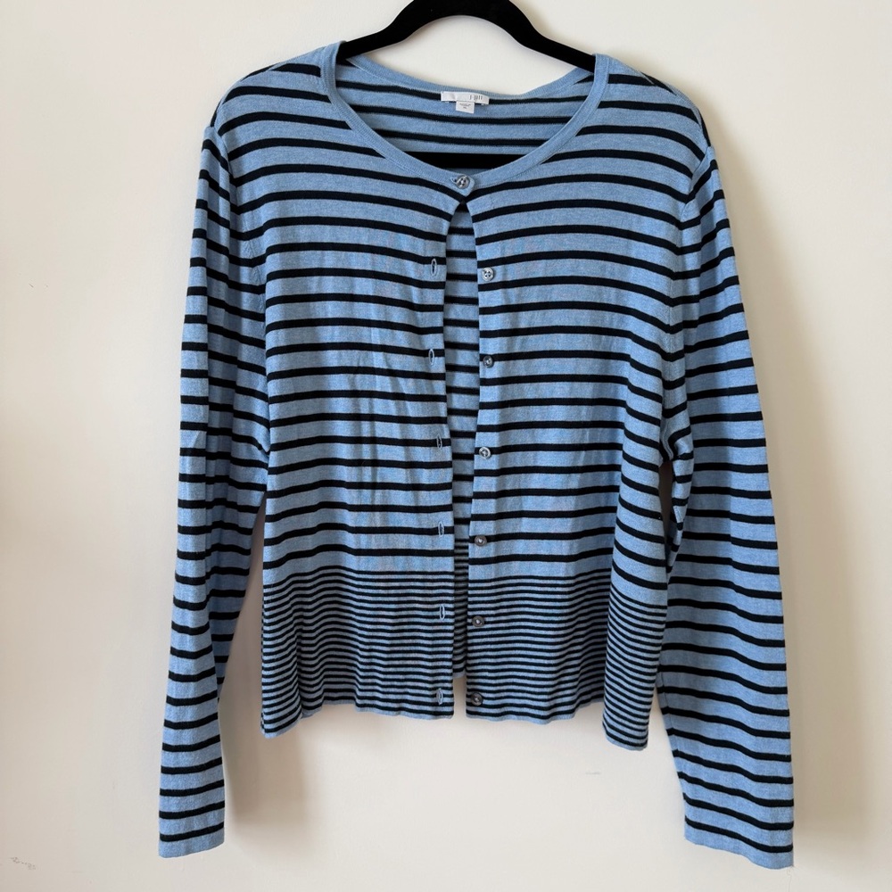 J. Jill Cotton Blue and Black Striped Sweater Cardigan Size XL